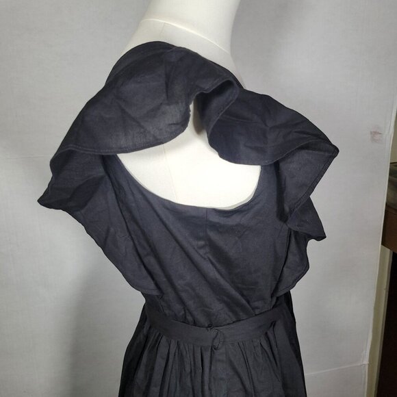 J.Crew Black Classic One-Shoulder Cotton Pleated Skirt Midi Dress Size 2P - Picture 9 of 14